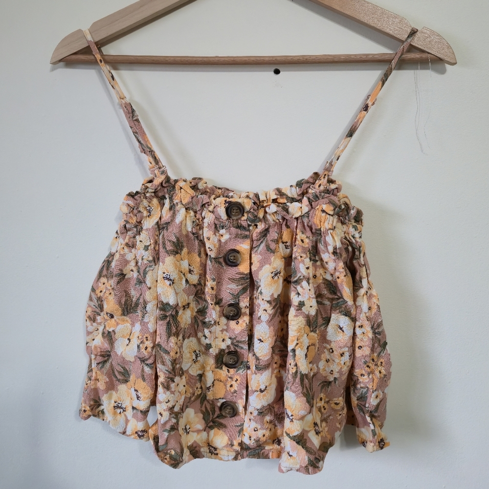 3/$20 AMERICAN EAGLE Peach Floral Crop Top with Removeable Straps, Med